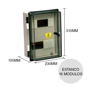 Gabinete estanco p/termica 456 sobrepuesto tapa cristal termoplastico p/exterior 16 modulos DIN 150mm x 230mm x 310mm