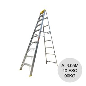 Escalera plegable autosustentable simple acceso 90kg aluminio 10 escalones altura x 3.05m