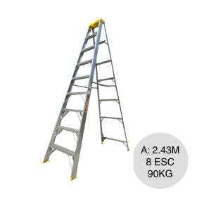 Escalera plegable autosustentable simple acceso 90kg aluminio 8 escalones altura x 2.43m