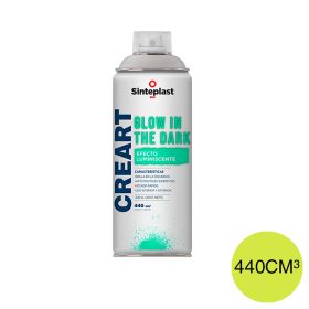 Pintura sintetica luminiscente Creart Glow in the Dark exterior interior amarillo verdoso mate sedoso aerosol x 440cm³