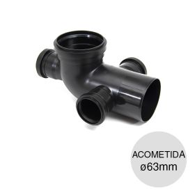 Codo tres acometidas ortogonales desagüe cloacal pluvial polipropileno union deslizante ø110mm x ø63mm