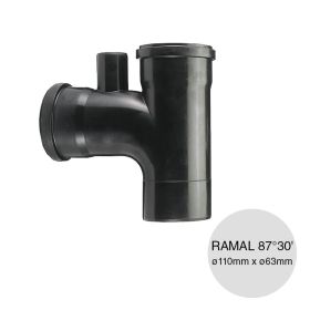 Ramal simple ventilacion 87°30' desagüe polipropileno union deslizante ø110mm x ø63mm