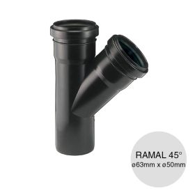 Ramal simple 45° desagüe polipropileno union deslizante ø63mm x ø50mm