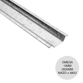 Perfil construccion seco omega 13 galvanizado moleteado 13mm x 69mm x 2600mm mazo x 480u