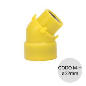 Codo macho-hembra 45° alma acero polietileno gas union thermofusion electrofusion ø32mm