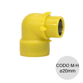 Codo macho-hembra 90° alma acero polietileno gas union thermofusion electrofusion ø20mm