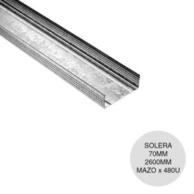 Perfil construccion seco solera 70 galvanizado moleteado 0.52mm x 70mm x 2600mm mazo x 480u