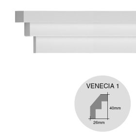 Moldura decorativa techo pared EPS Tecnomold Venecia 1 interior 26mm x 40mm x 1000mm pack x 8u