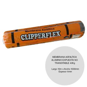 Membrana asfaltica aluminio Clipperflex expuesta no transitable 40kg x 4mm x 1000mm x 10m rollo x 10m²