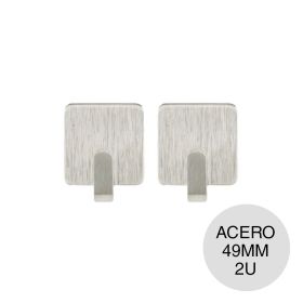 Percha autoadhesiva rectangular Afix acero inoxidable 49mm blister x 2u