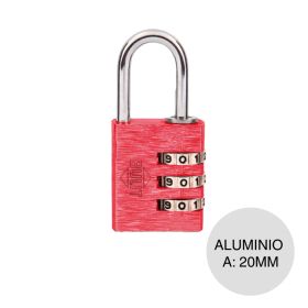 Candado combinacion Aluminio 4 digitos aleacion rojo 20mm