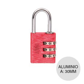 Candado combinacion Aluminio 4 digitos aleacion rojo 30mm