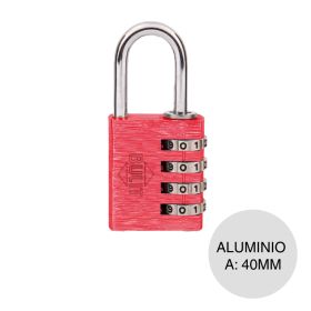 Candado combinacion Aluminio 4 digitos aleacion rojo 40mm