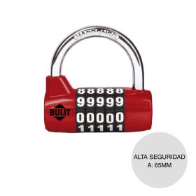 Candado combinacion Alta Seguridad 5 digitos aleacion rojo 65mm