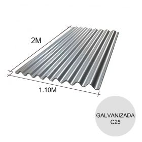 Chapa sinusoidal acanalada galvanizada techos C25 2m x 1.1m x 0.5mm