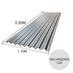 Chapa sinusoidal acanalada galvanizada techos C25 5.5m x 1.1m x 0.5mm