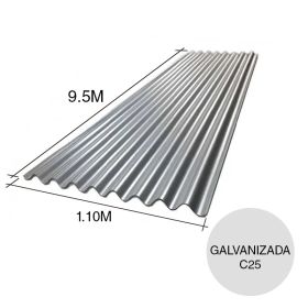 Chapa sinusoidal acanalada galvanizada techos C25 9.5m x 1.1m x 0.5mm