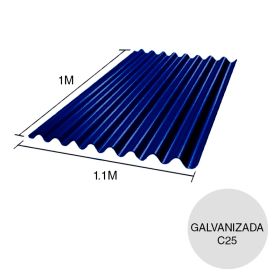 Chapa sinusoidal acanalada galvanizada techos C25 prepintada azul 1m x 1.1m x 0.5mm
