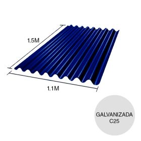 Chapa sinusoidal acanalada galvanizada techos C25 prepintada azul 1.5m x 1.1m x 0.5mm