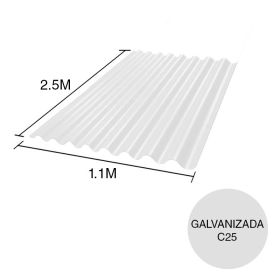 Chapa sinusoidal acanalada galvanizada techos C25 prepintada blanco 2.5m x 1.1m x 0.5mm