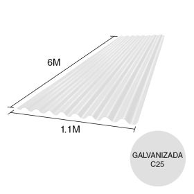Chapa sinusoidal acanalada galvanizada techos C25 prepintada blanco 6m x 1.1m x 0.5mm