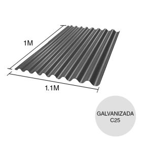 Chapa sinusoidal acanalada galvanizada techos C25 prepintada gris 1m x 1.1m x 0.5mm