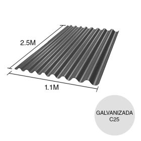 Chapa sinusoidal acanalada galvanizada techos C25 prepintada gris 2.5m x 1.1m x 0.5mm