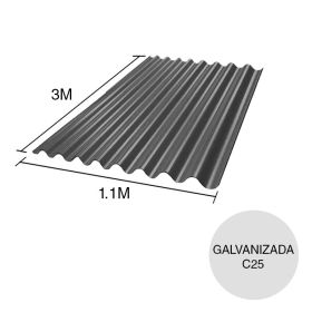 Chapa sinusoidal acanalada galvanizada techos C25 prepintada gris 3m x 1.1m x 0.5mm