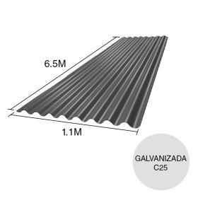 Chapa sinusoidal acanalada galvanizada techos C25 prepintada gris 6.5m x 1.1m x 0.5mm
