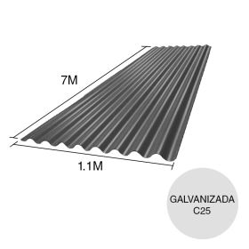 Chapa sinusoidal acanalada galvanizada techos C25 prepintada gris 7m x 1.1m x 0.5mm
