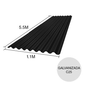 Chapa sinusoidal acanalada galvanizada techos C25 prepintada negro 5.5m x 1.1m x 0.5mm