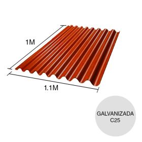 Chapa sinusoidal acanalada galvanizada techos C25 prepintada rojo 1m x 1.1m x 0.5mm