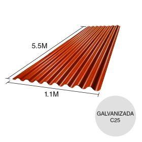 Chapa sinusoidal acanalada galvanizada techos C25 prepintada rojo 5.5m x 1.1m x 0.5mm