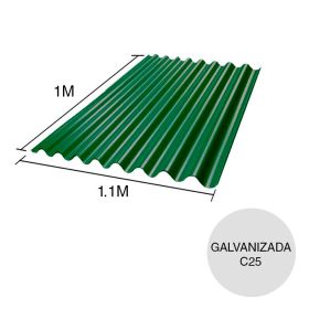 Chapa sinusoidal acanalada galvanizada techos C25 prepintada verde 1m x 1.1m x 0.5mm