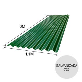 Chapa sinusoidal acanalada galvanizada techos C25 prepintada verde 6m x 1.1m x 0.5mm