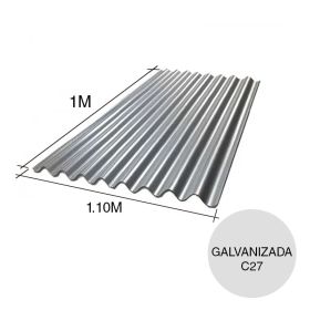 Chapa sinusoidal acanalada galvanizada techos C27 1m x 1.1m x 0.4mm
