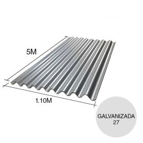 Chapa sinusoidal acanalada galvanizada techos C27 5m x 1.1m x 0.4mm