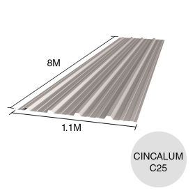 Chapa trapezoidal T1010 cincalum techos C25 8m x 1.1m x 0.5mm