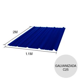 Chapa trapezoidal T1010 galvanizada techos C25 prepintada azul 2m x 1.1m x 0.5mm
