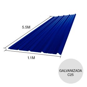 Chapa trapezoidal T1010 galvanizada techos C25 prepintada azul 5.5m x 1.1m x 0.5mm