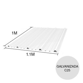 Chapa trapezoidal galvanizada T1010 techos C25 prepintada blanco 1m x 1.1m x 0.5mm