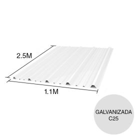Chapa trapezoidal galvanizada T1010 techos C25 prepintada blanco 2.5m x 1.1m x 0.5mm