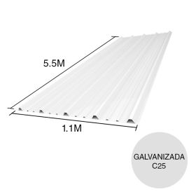 Chapa trapezoidal galvanizada T1010 techos C25 prepintada blanco 5.5m x 1.1m x 0.5mm