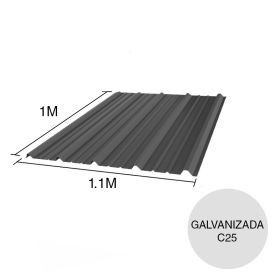 Chapa trapezoidal T1010 galvanizada techos C25 prepintada gris 1m x 1.1m x 0.5mm