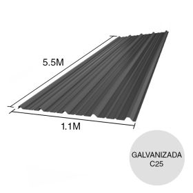 Chapa trapezoidal T1010 galvanizada techos C25 prepintada gris 5.5m x 1.1m x 0.5mm