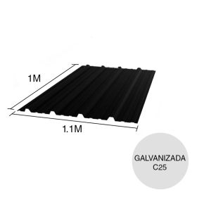 Chapa trapezoidal T1010 galvanizada techos C25 prepintada negro 1m x 1.1m x 0.5mm