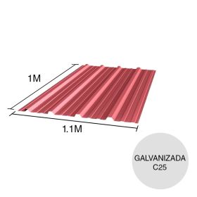 Chapa trapezoidal galvanizada T1010 techos C25 prepintada rojo 1m x 1.1m x 0.5mm