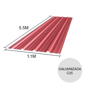 Chapa trapezoidal galvanizada T1010 techos C25 prepintada rojo 5.5m x 1.1m x 0.5mm