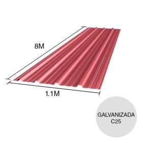 Chapa trapezoidal galvanizada T1010 techos C25 prepintada rojo 8m x 1.1m x 0.5mm
