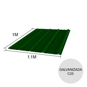 Chapa trapezoidal T1010 galvanizada techos C25 prepintada verde 1m x 1.1m x 0.5mm